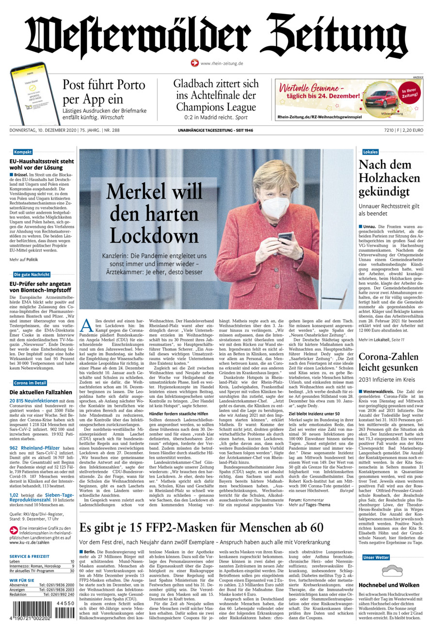 Westerwälder Zeitung vom Donnerstag, 10.12.2020