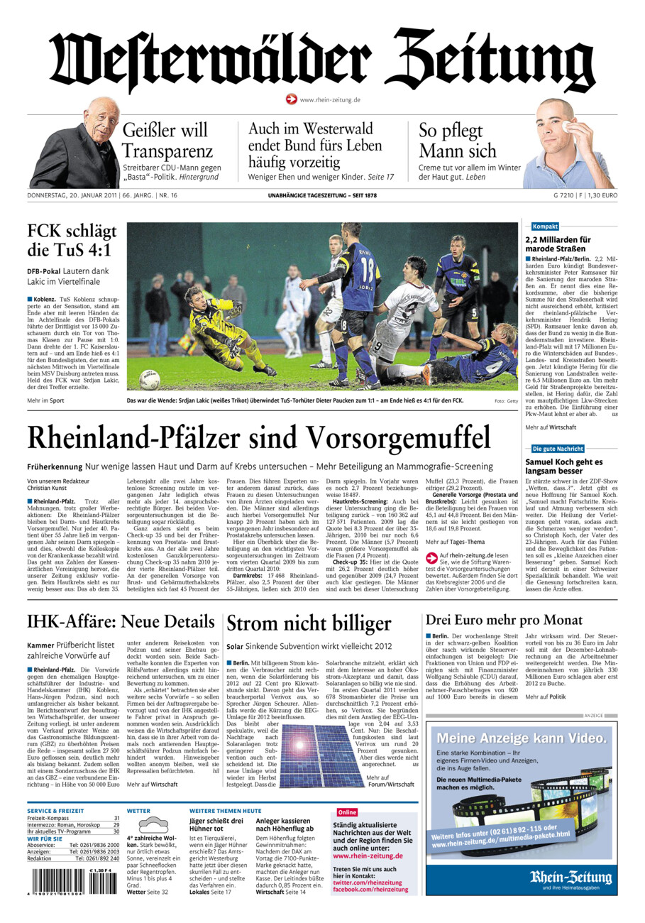 Westerwälder Zeitung vom Donnerstag, 20.01.2011