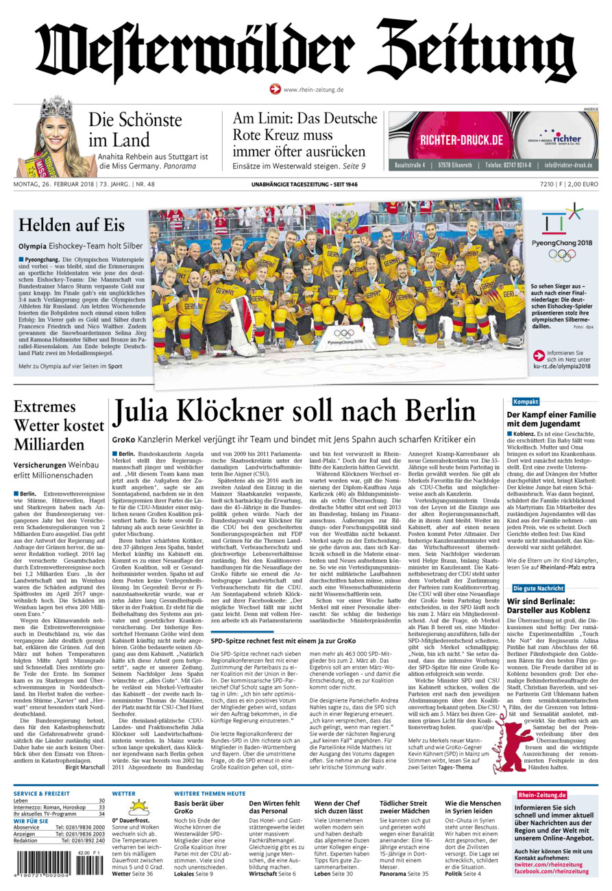 Westerwälder Zeitung vom Montag, 26.02.2018