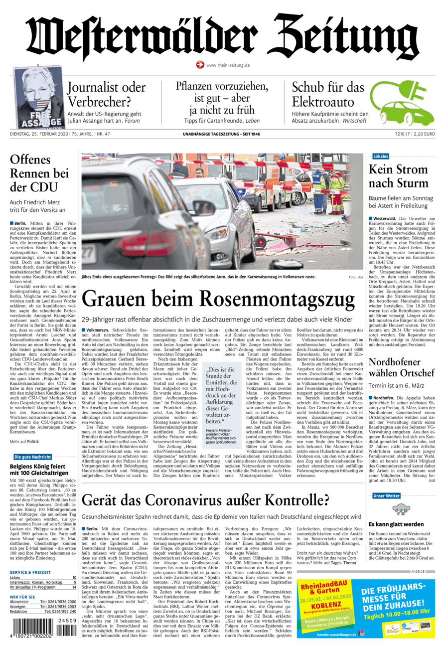 Westerwälder Zeitung vom Dienstag, 25.02.2020