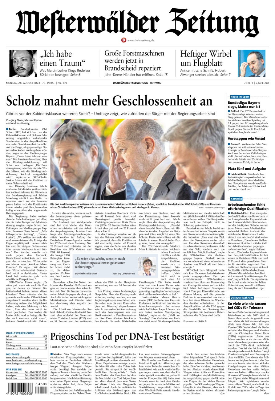 Westerwälder Zeitung vom Montag, 28.08.2023