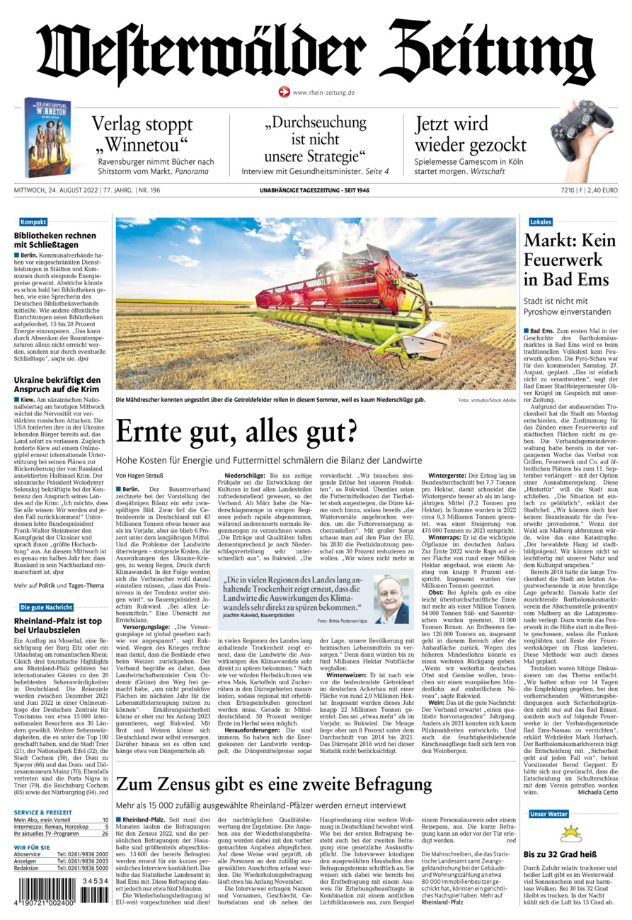 Westerwälder Zeitung vom Mittwoch, 24.08.2022