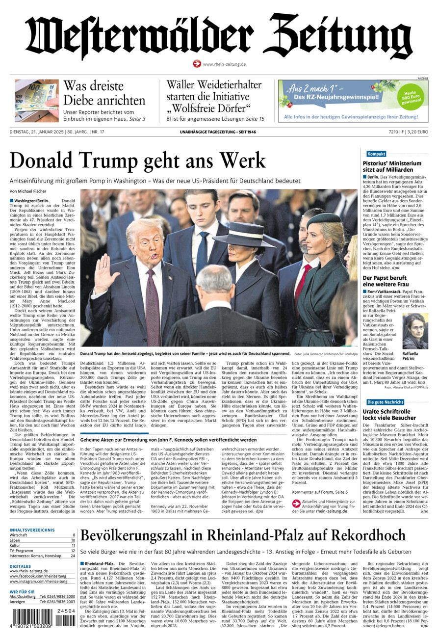 Westerwälder Zeitung vom Dienstag, 21.01.2025