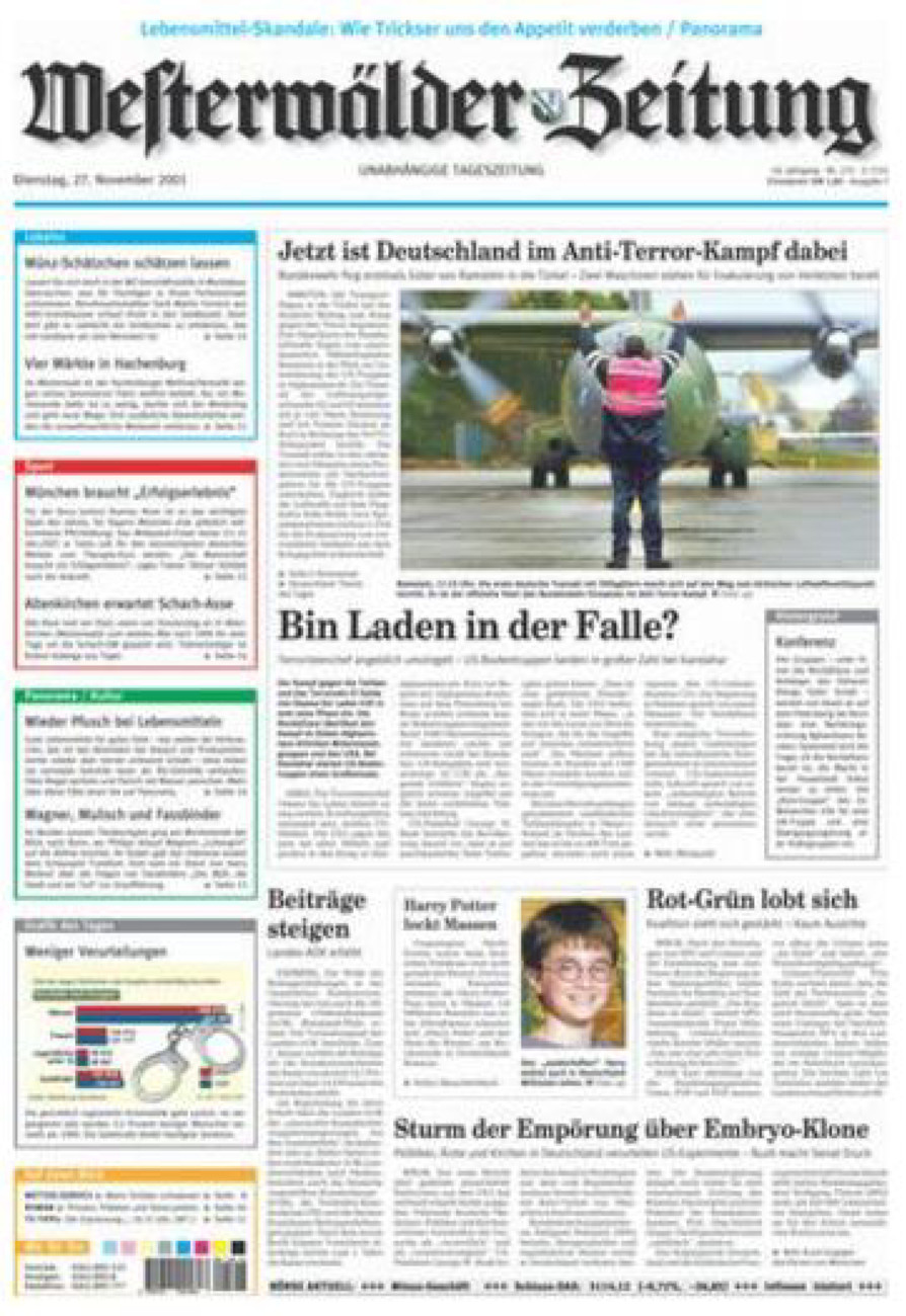 Westerwälder Zeitung vom Dienstag, 27.11.2001