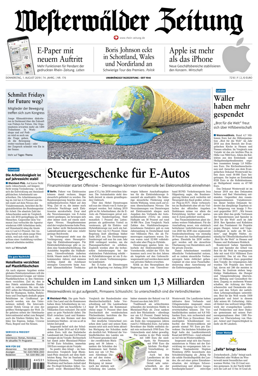 Westerwälder Zeitung vom Donnerstag, 01.08.2019