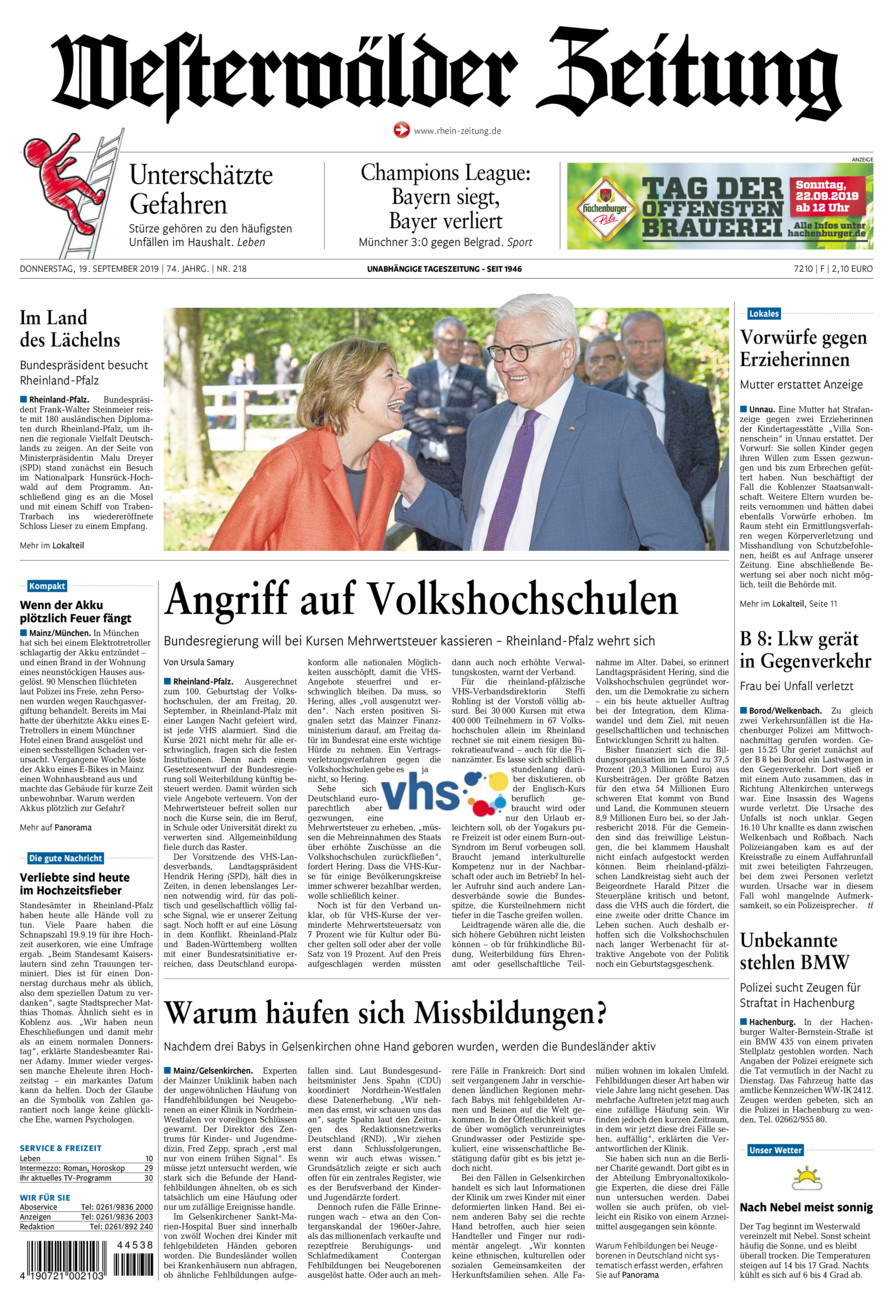 Westerwälder Zeitung vom Donnerstag, 19.09.2019