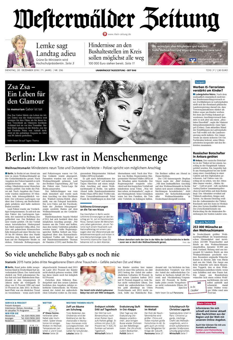 Westerwälder Zeitung vom Dienstag, 20.12.2016