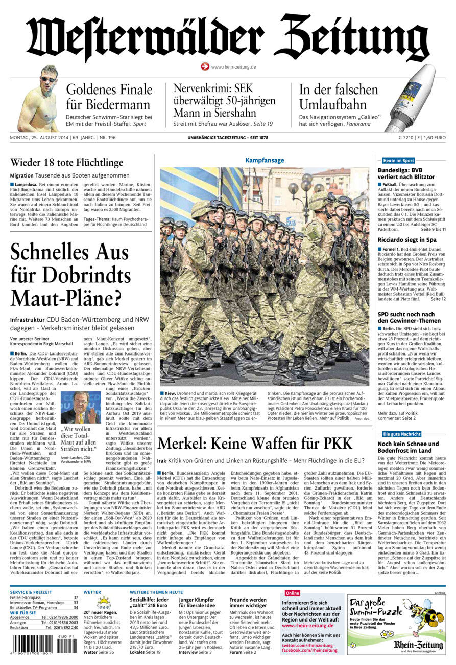 Westerwälder Zeitung vom Montag, 25.08.2014