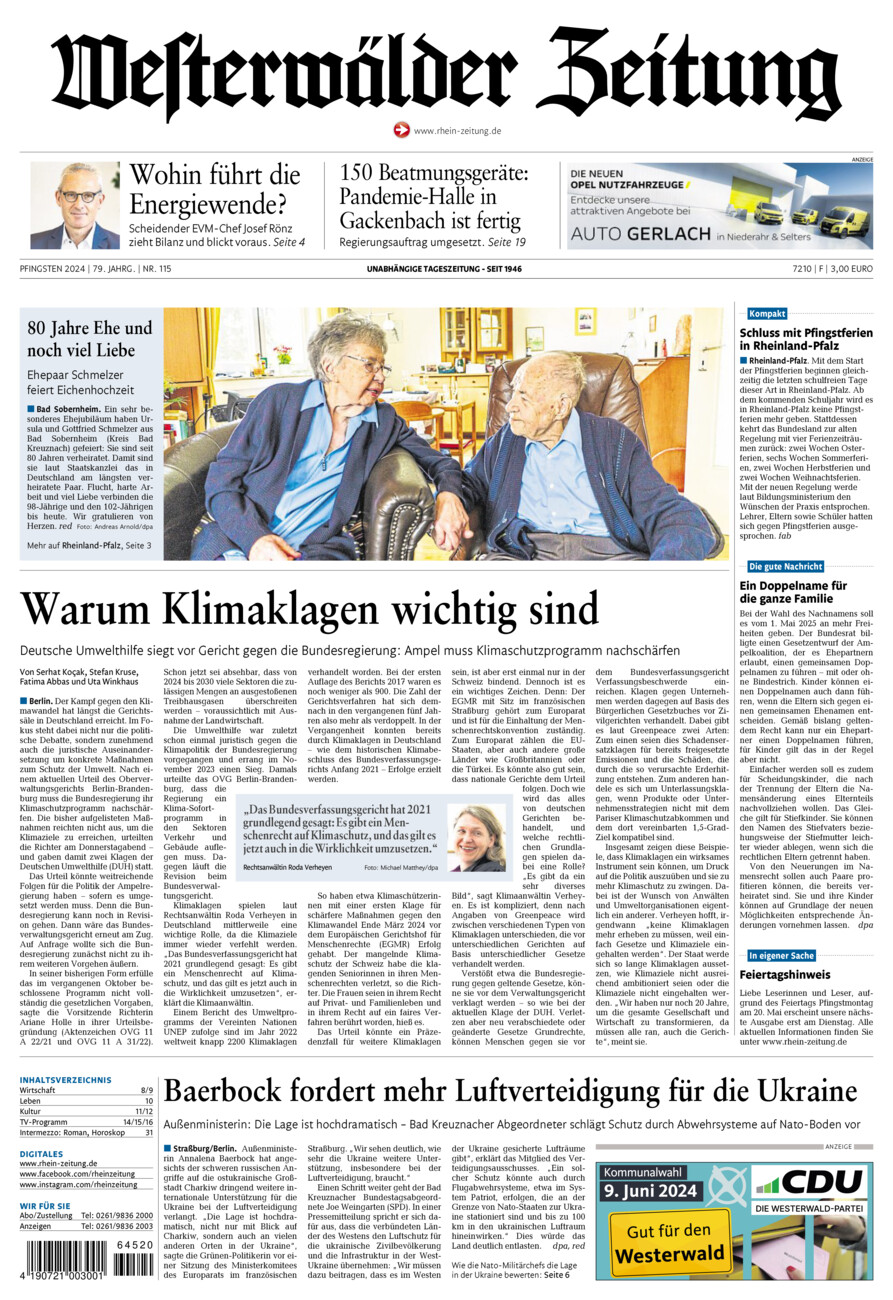 Westerwälder Zeitung vom Samstag, 18.05.2024