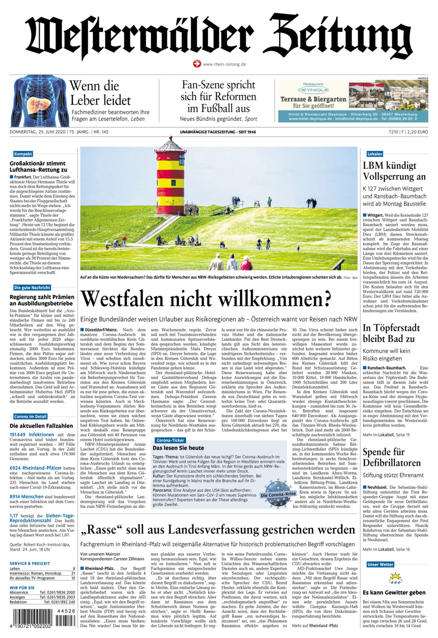 Westerwälder Zeitung vom Donnerstag, 25.06.2020
