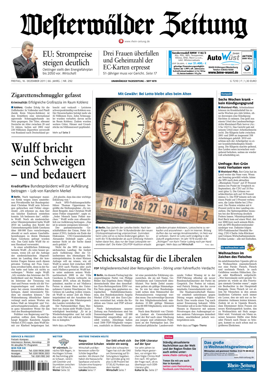 Westerwälder Zeitung vom Freitag, 16.12.2011