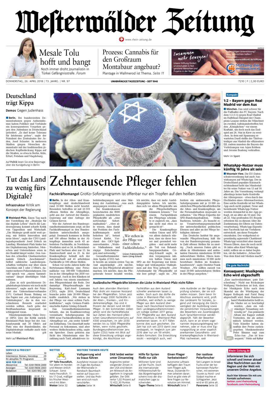 Westerwälder Zeitung vom Donnerstag, 26.04.2018
