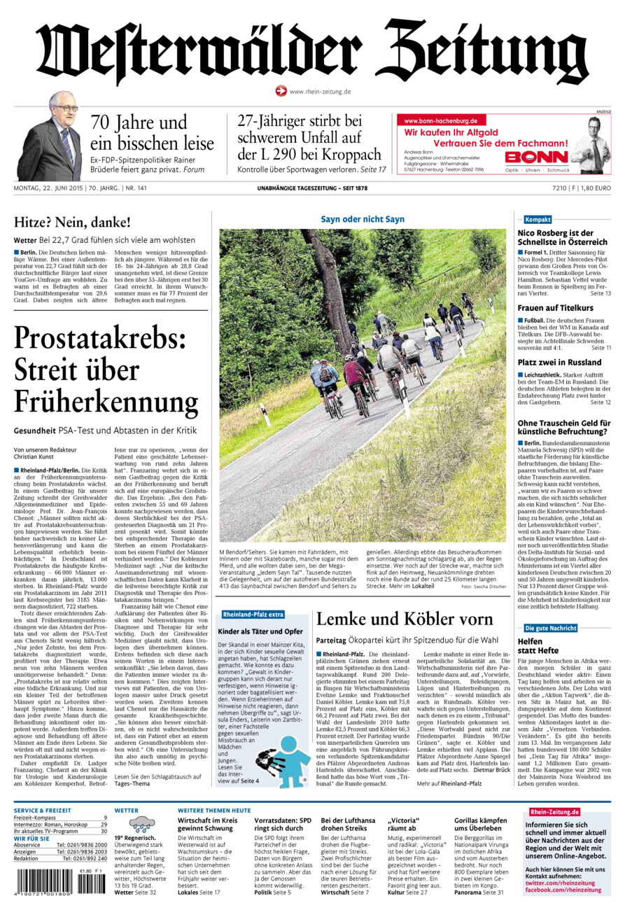 Westerwälder Zeitung vom Montag, 22.06.2015