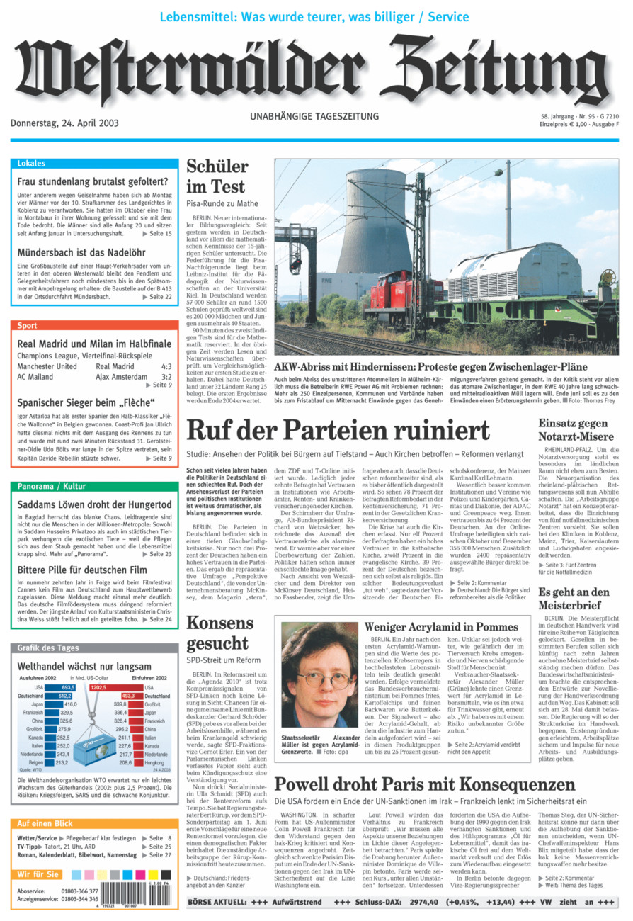 Westerwälder Zeitung vom Donnerstag, 24.04.2003