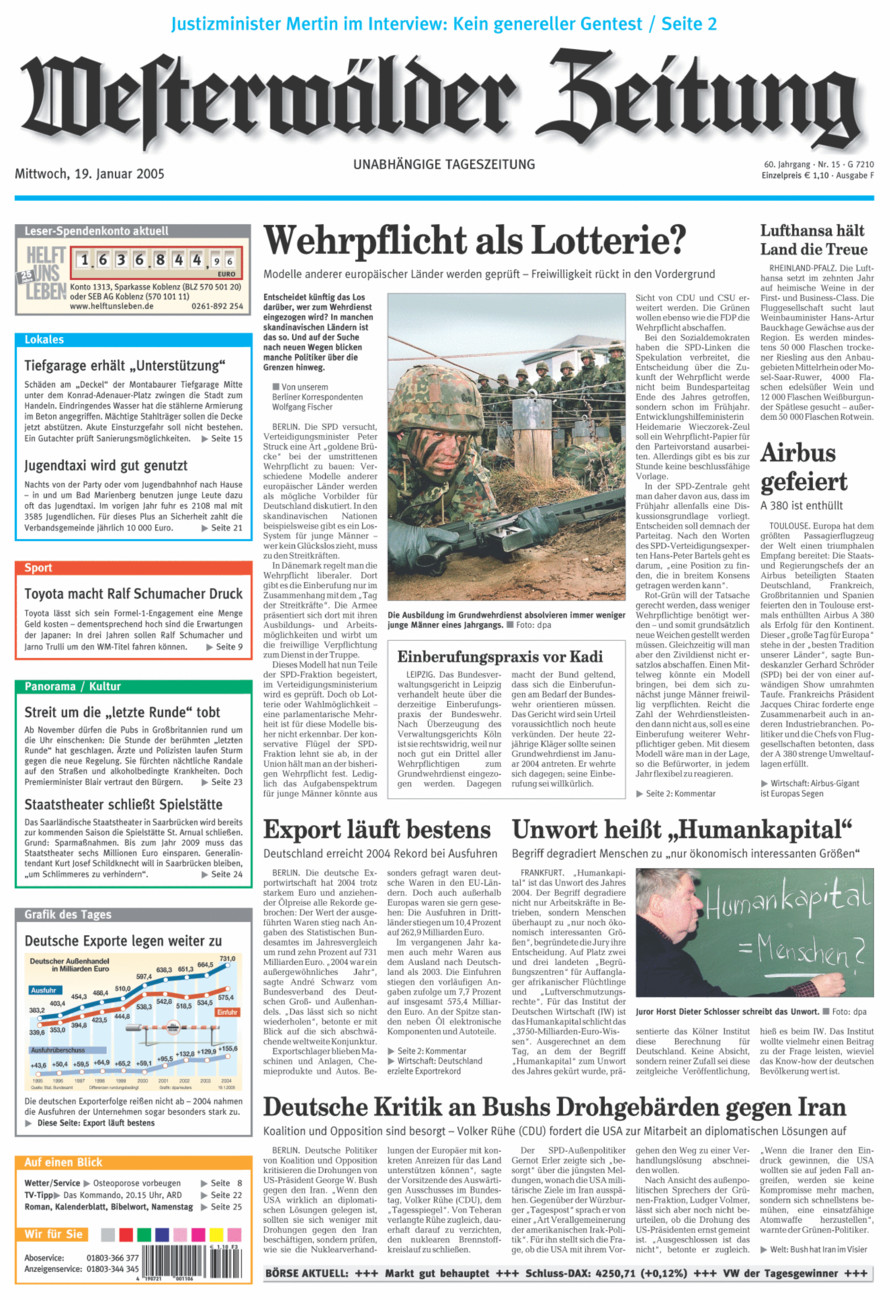 Westerwälder Zeitung vom Mittwoch, 19.01.2005