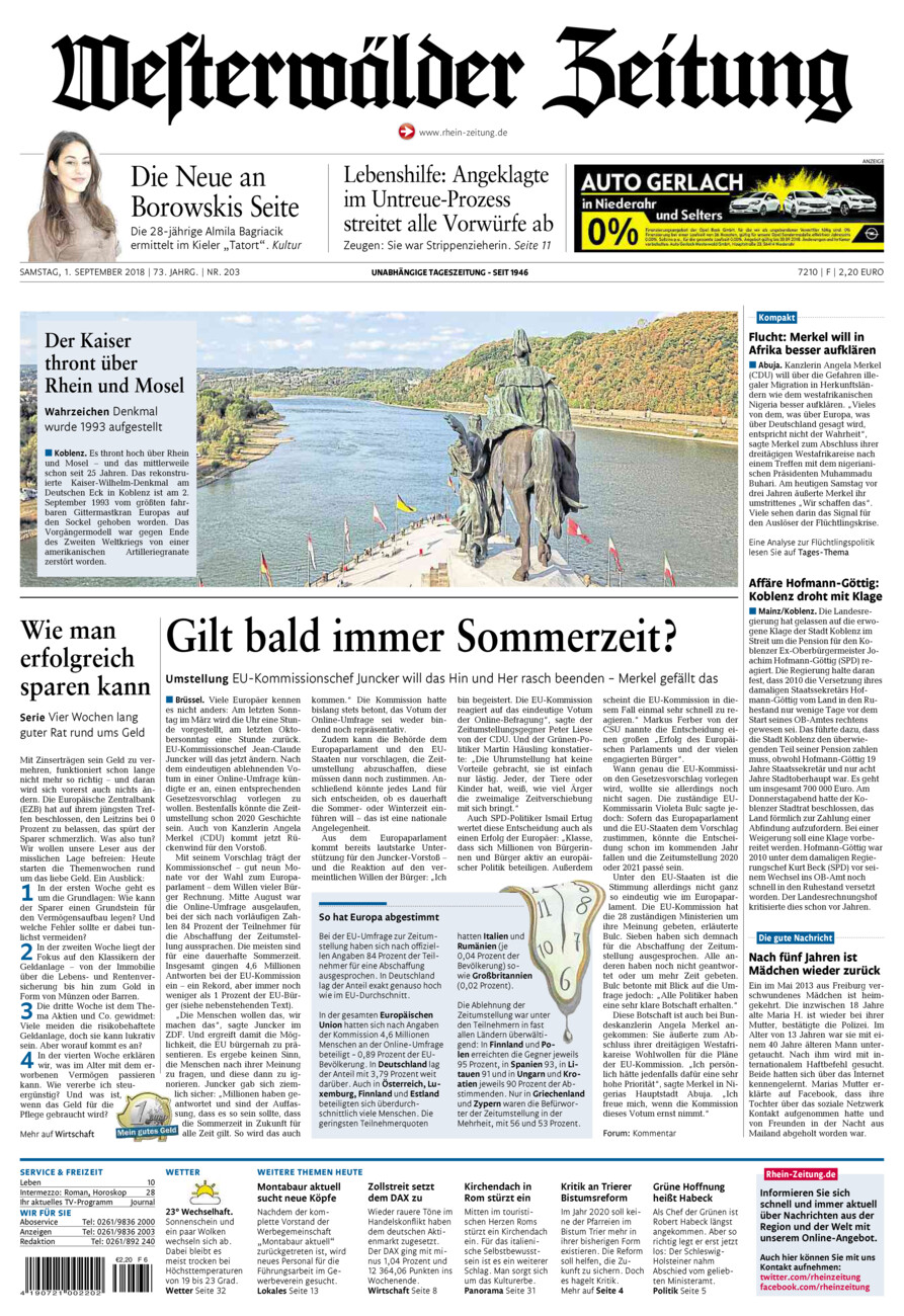 Westerwälder Zeitung vom Samstag, 01.09.2018