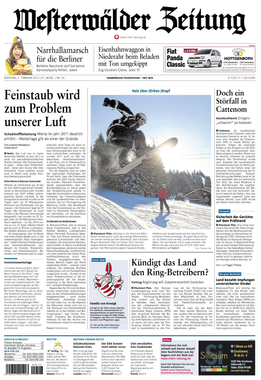 Westerwälder Zeitung vom Dienstag, 07.02.2012