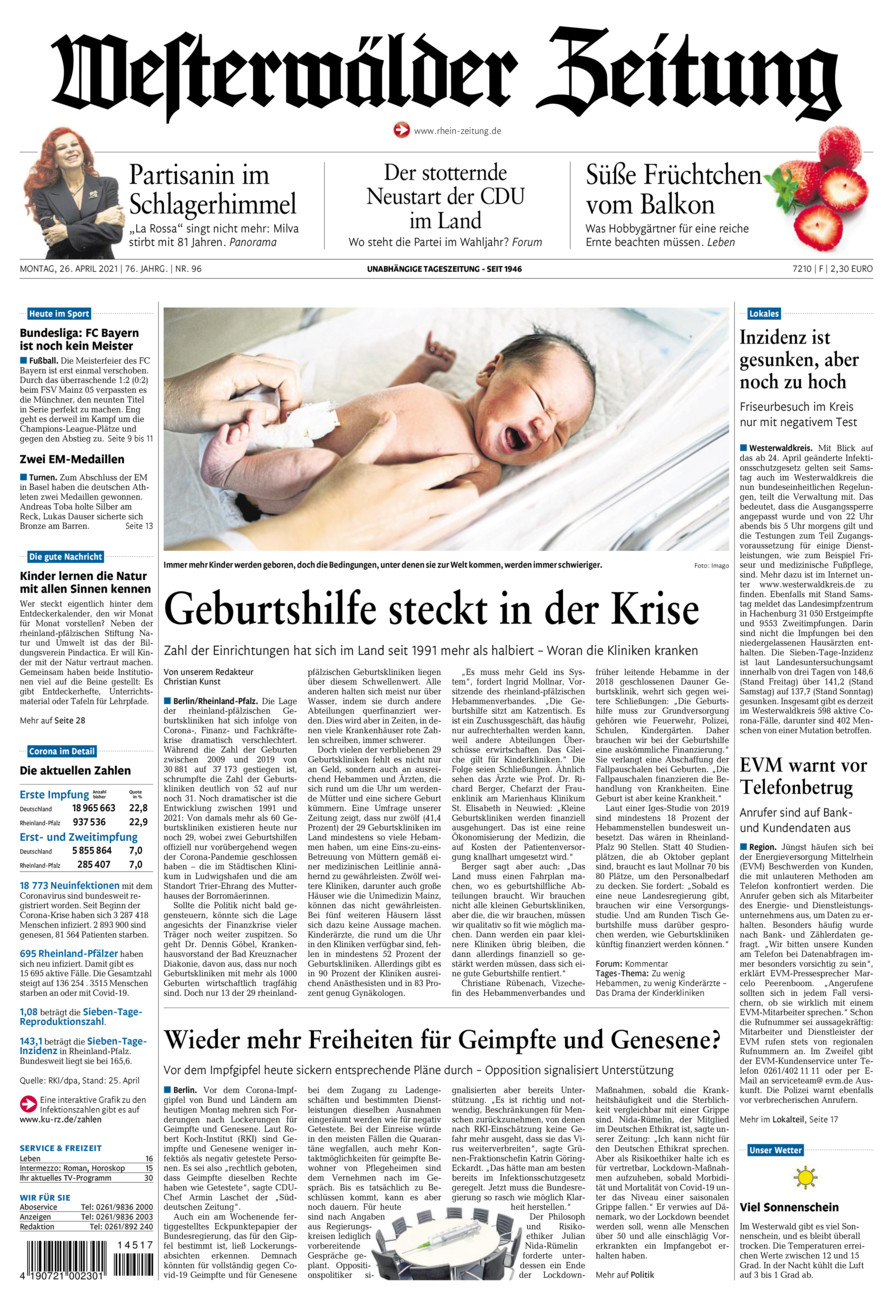 Westerwälder Zeitung vom Montag, 26.04.2021