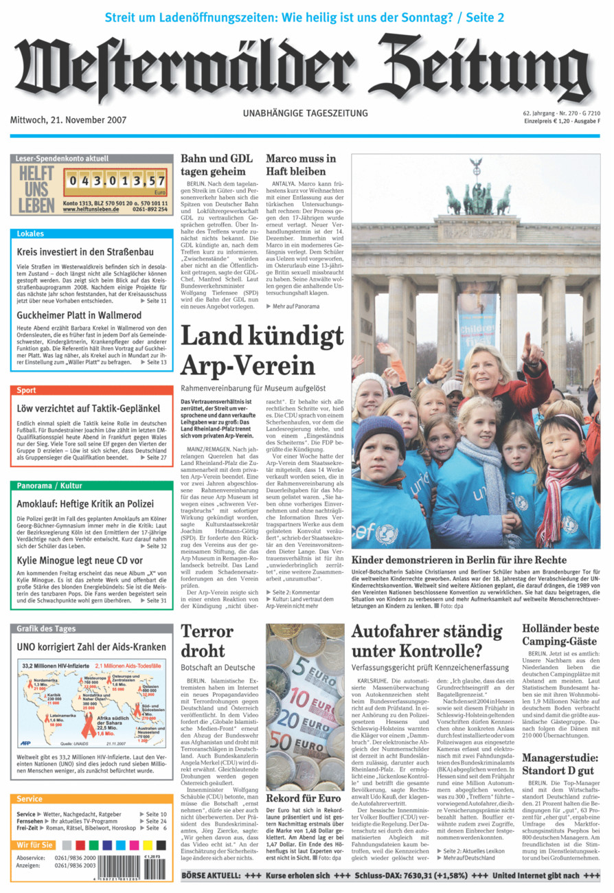 Westerwälder Zeitung vom Mittwoch, 21.11.2007
