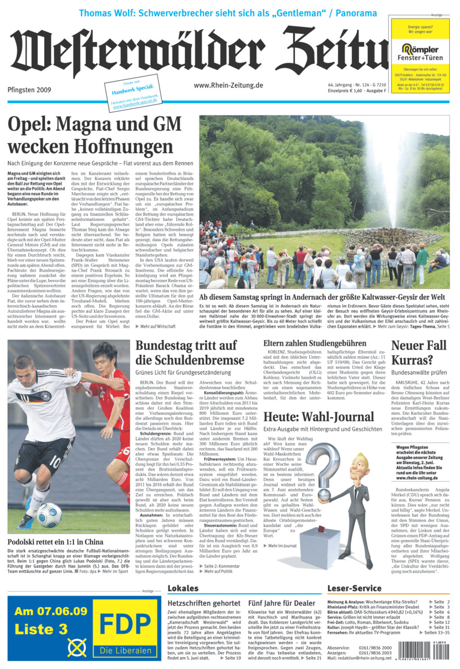 Westerwälder Zeitung vom Samstag, 30.05.2009