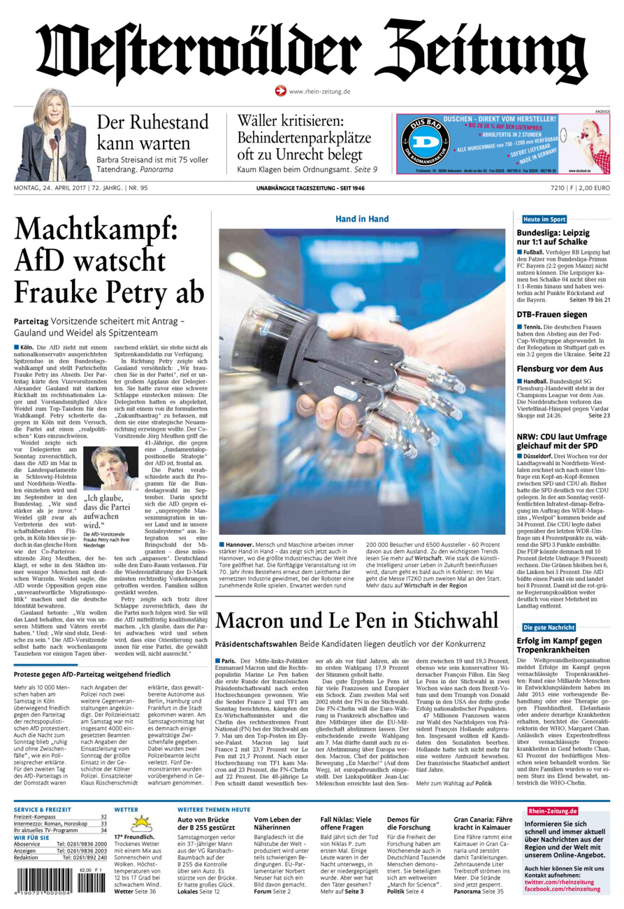 Westerwälder Zeitung vom Montag, 24.04.2017
