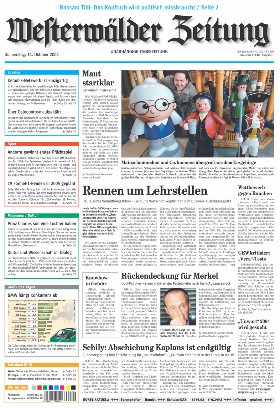 Westerwälder Zeitung vom Donnerstag, 14.10.2004