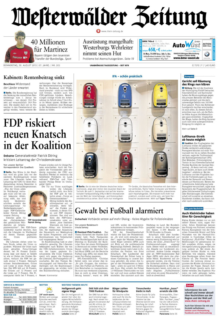 Westerwälder Zeitung vom Donnerstag, 30.08.2012