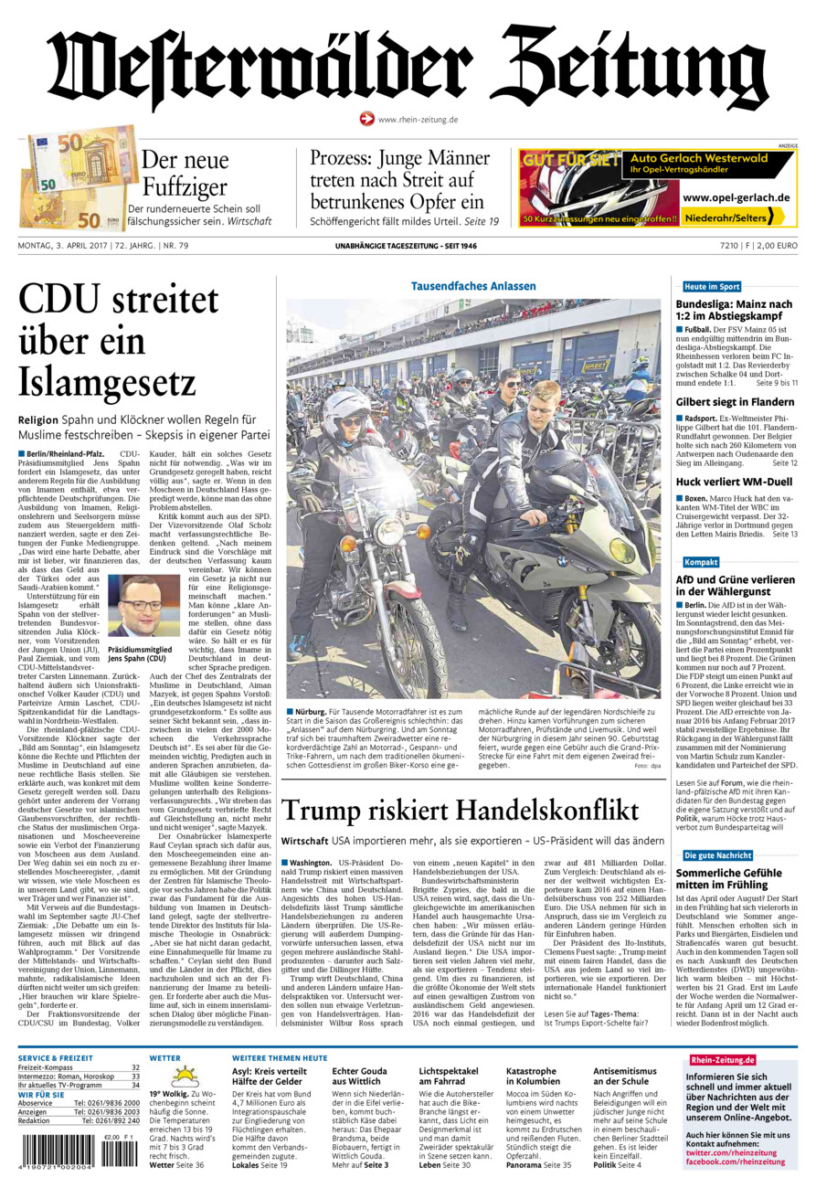 Westerwälder Zeitung vom Montag, 03.04.2017