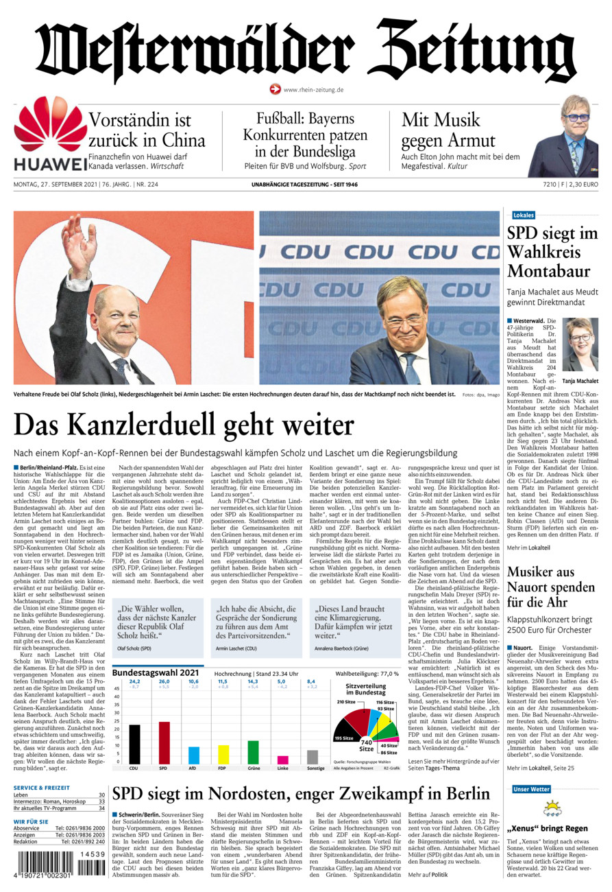 Westerwälder Zeitung vom Montag, 27.09.2021