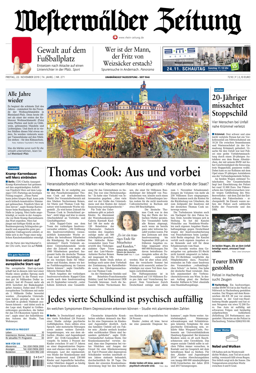 Westerwälder Zeitung vom Freitag, 22.11.2019