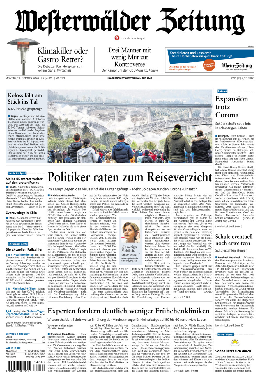 Westerwälder Zeitung vom Montag, 19.10.2020