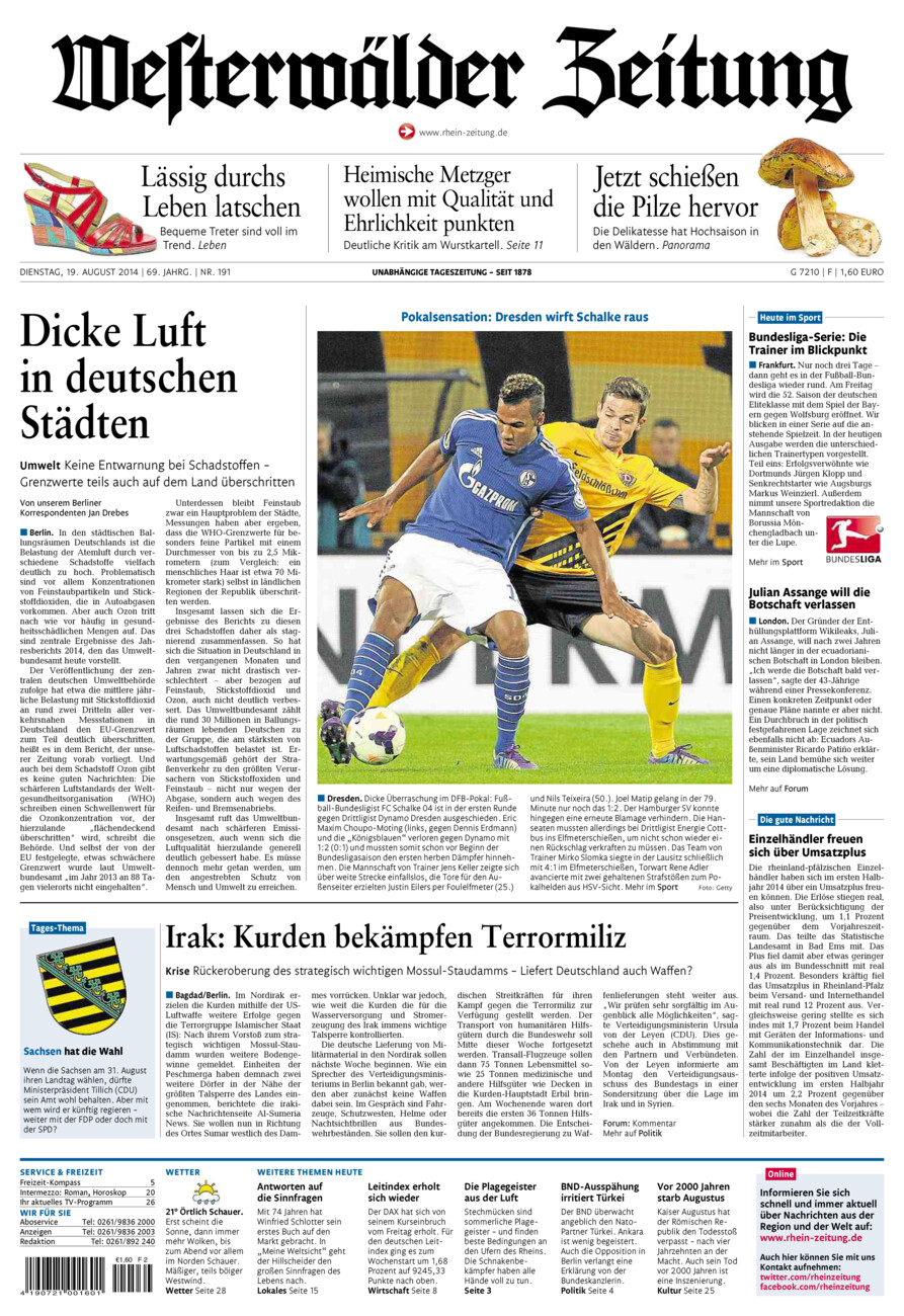 Westerwälder Zeitung vom Dienstag, 19.08.2014