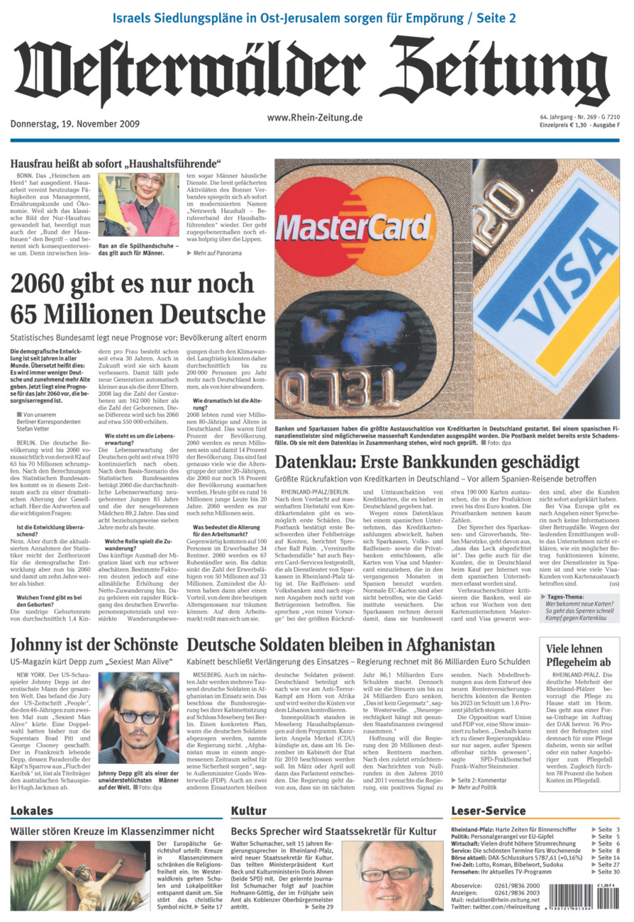 Westerwälder Zeitung vom Donnerstag, 19.11.2009