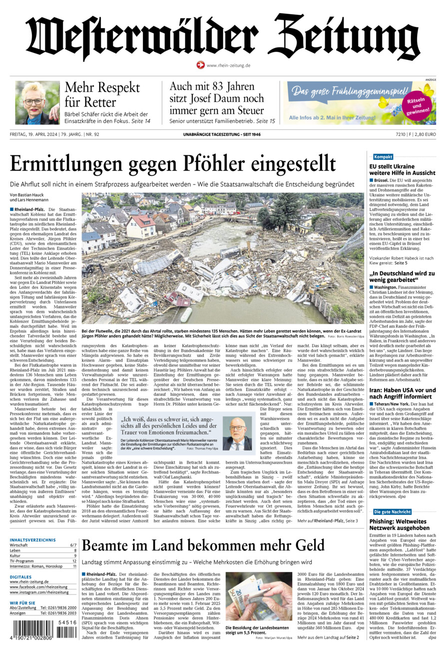 Westerwälder Zeitung vom Freitag, 19.04.2024
