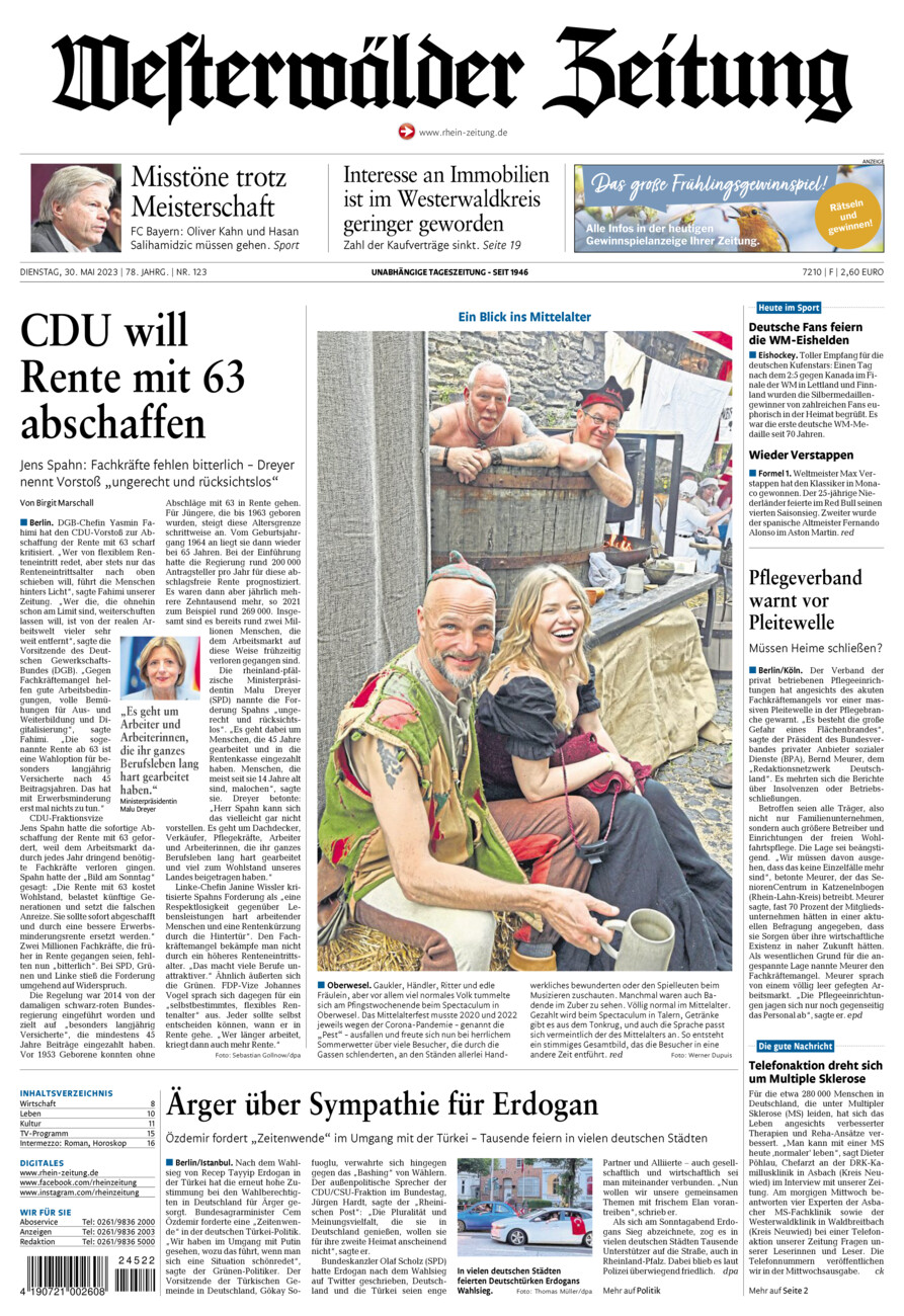 Westerwälder Zeitung vom Dienstag, 30.05.2023