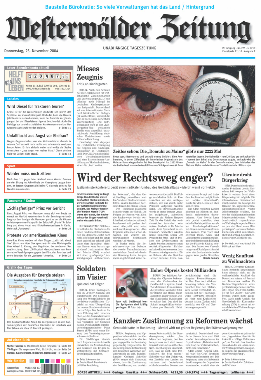 Westerwälder Zeitung vom Donnerstag, 25.11.2004