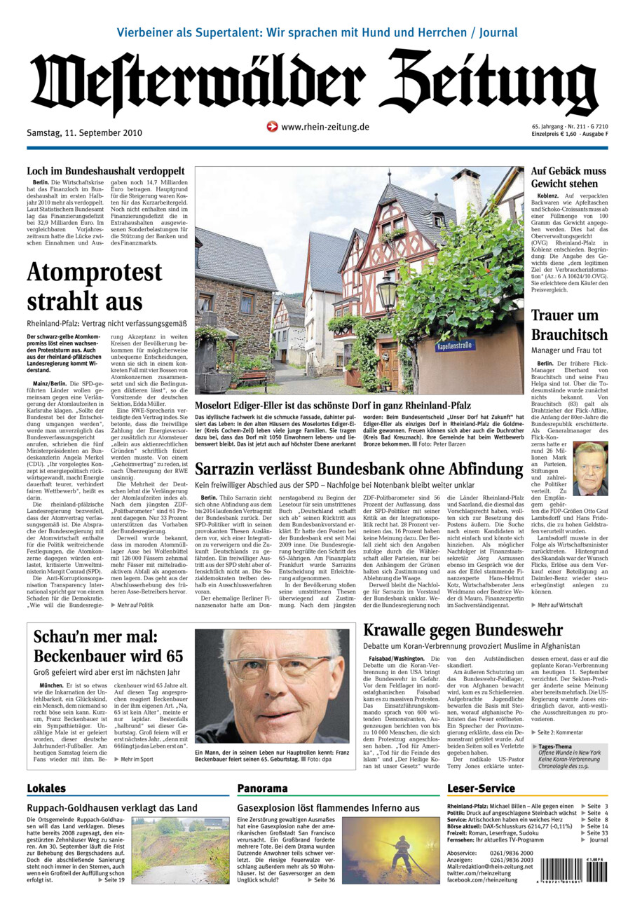 Westerwälder Zeitung vom Samstag, 11.09.2010