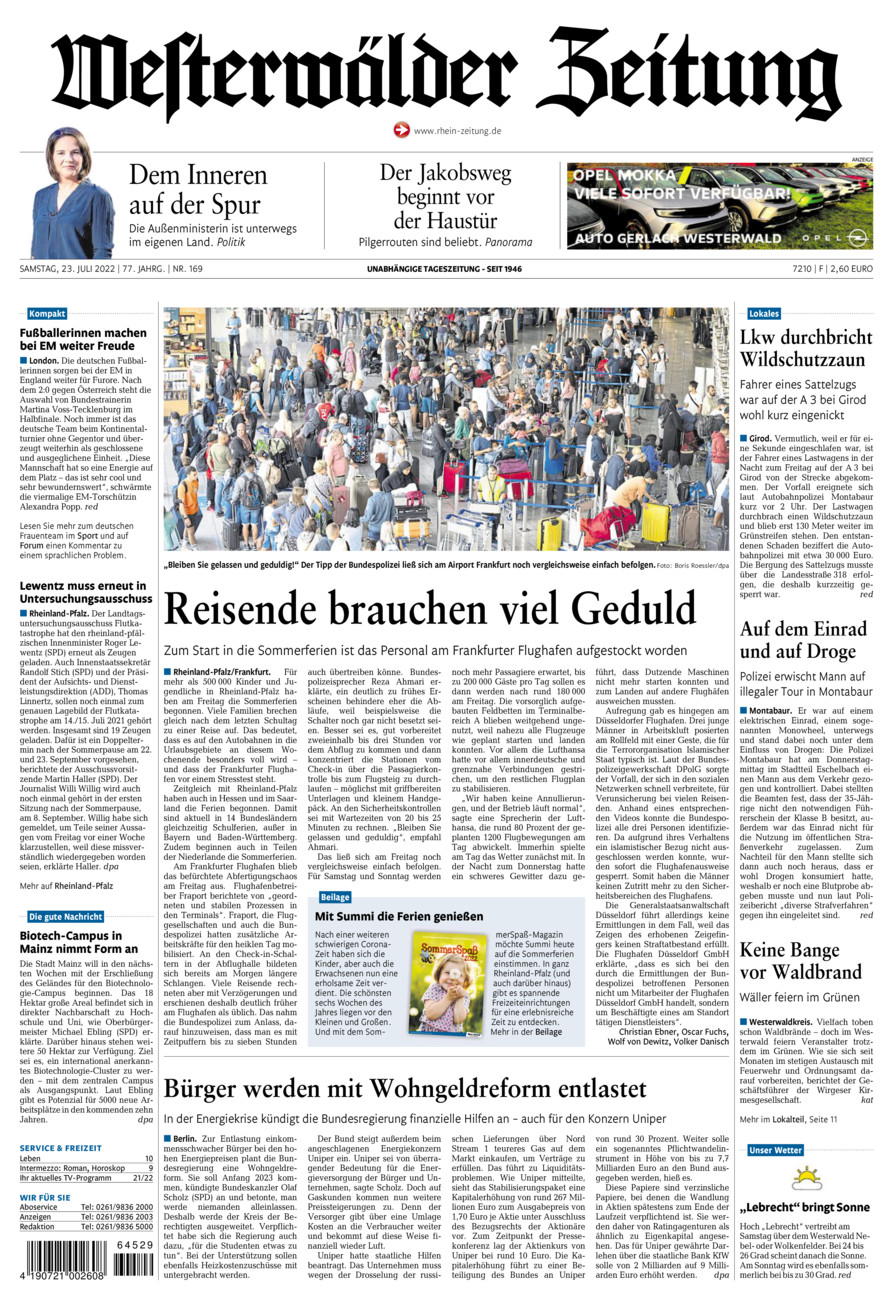 Westerwälder Zeitung vom Samstag, 23.07.2022