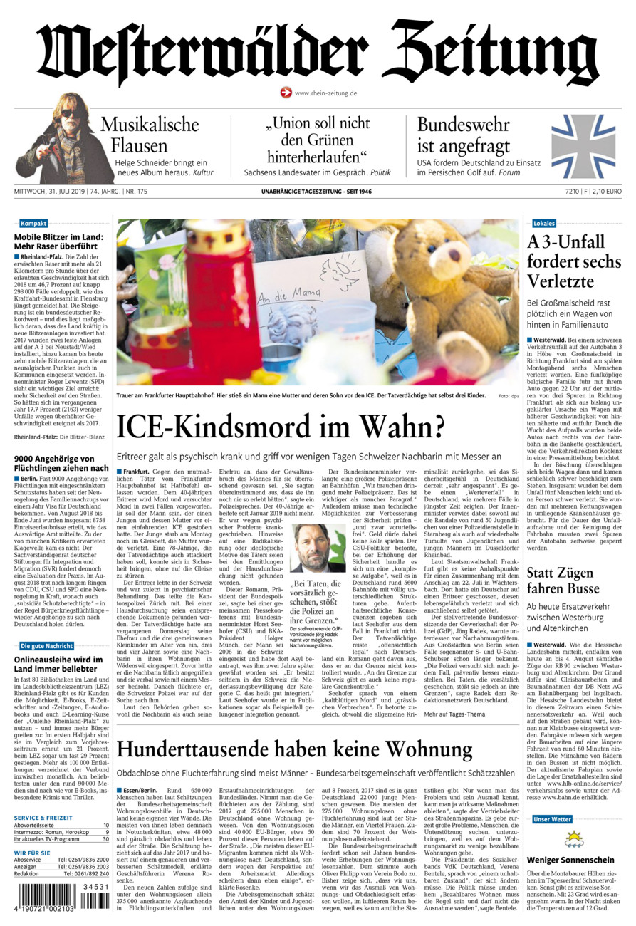 Westerwälder Zeitung vom Mittwoch, 31.07.2019