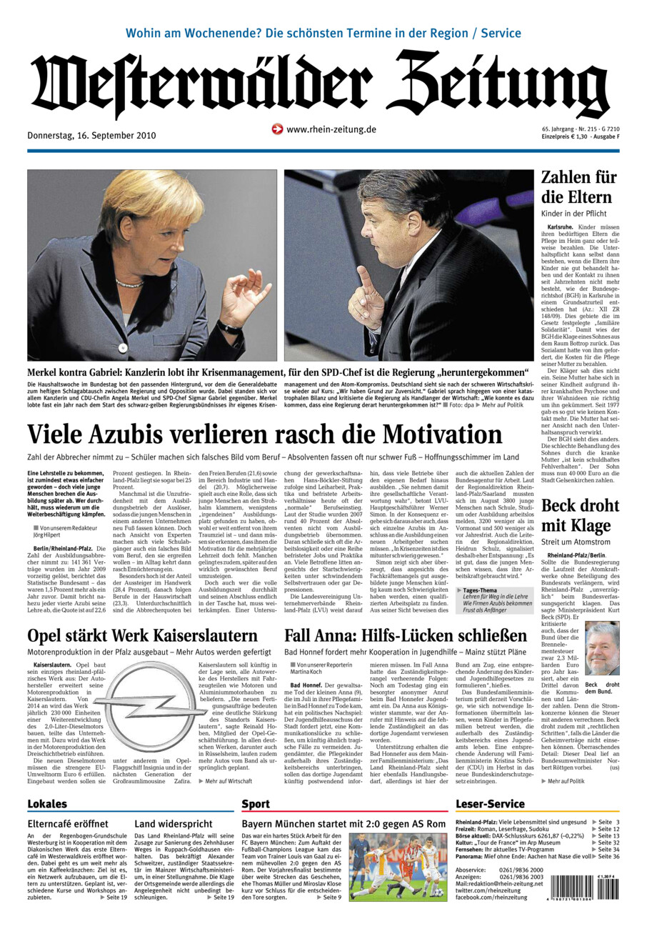 Westerwälder Zeitung vom Donnerstag, 16.09.2010