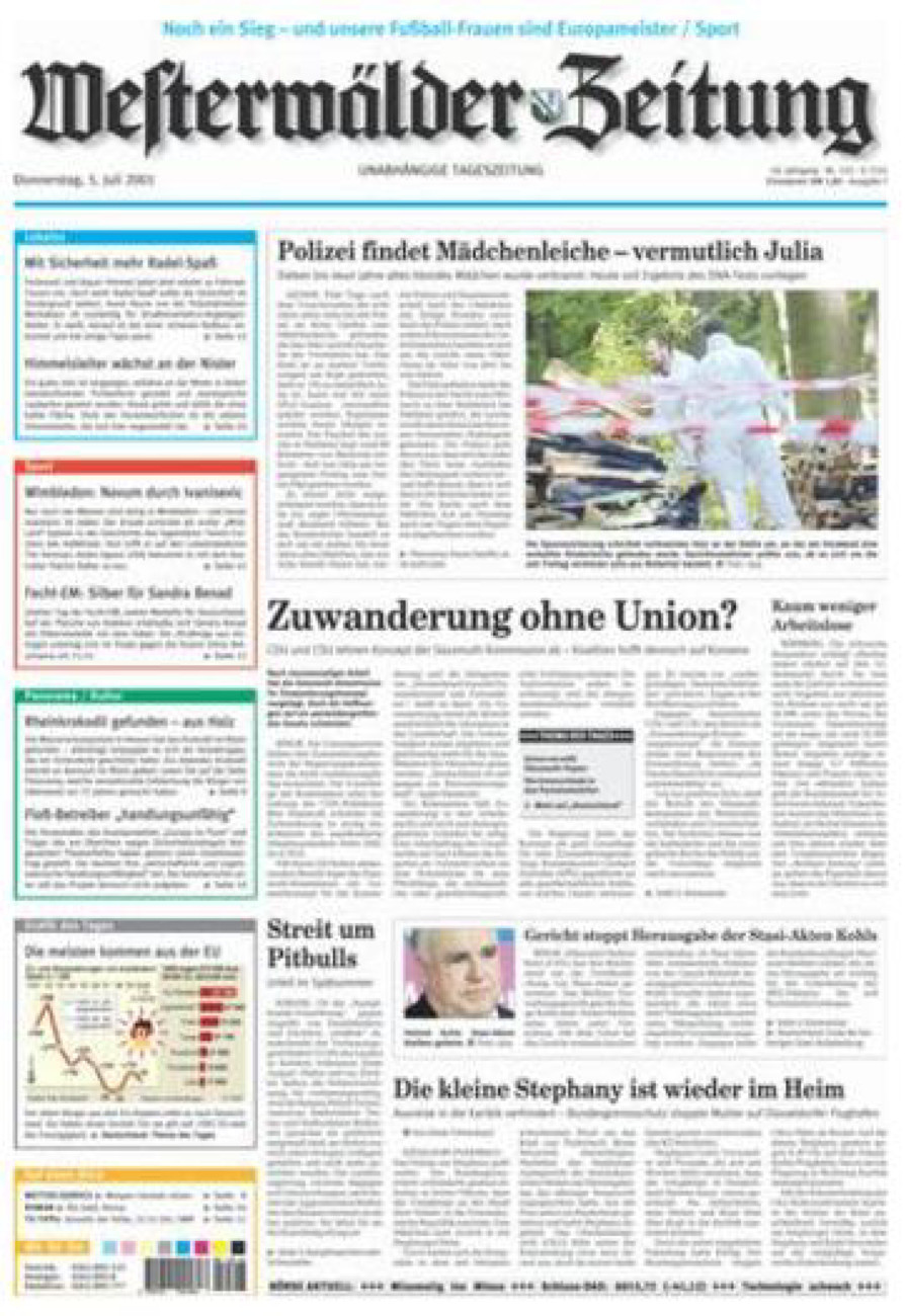 Westerwälder Zeitung vom Donnerstag, 05.07.2001