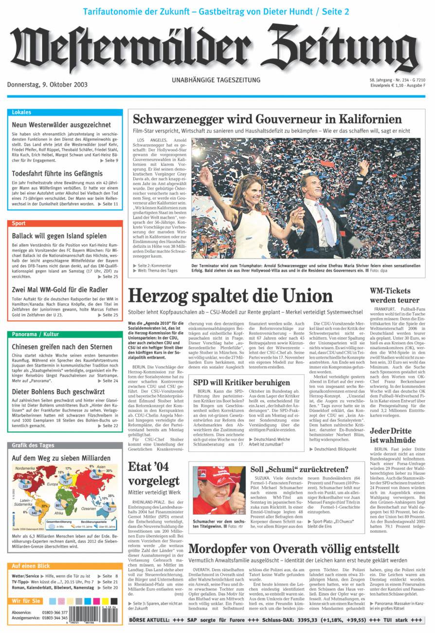 Westerwälder Zeitung vom Donnerstag, 09.10.2003