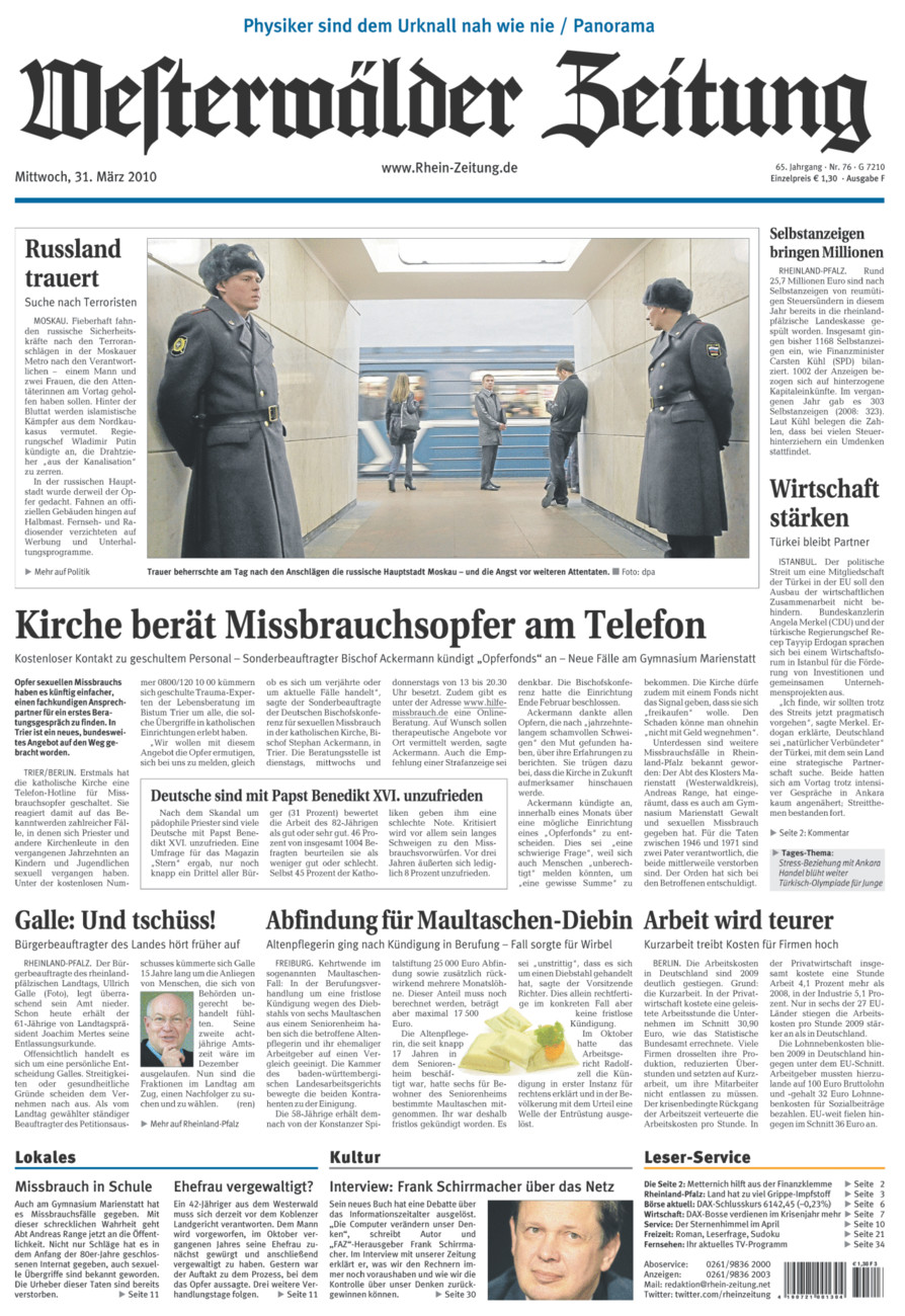 Westerwälder Zeitung vom Mittwoch, 31.03.2010