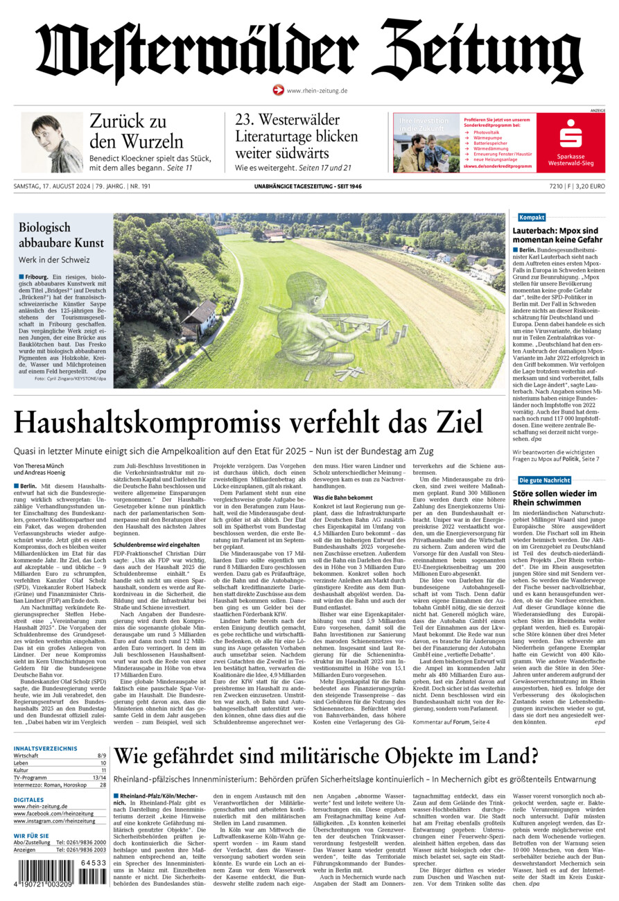 Westerwälder Zeitung vom Samstag, 17.08.2024