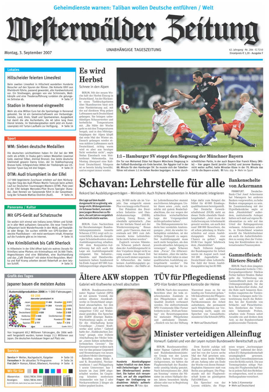 Westerwälder Zeitung vom Montag, 03.09.2007