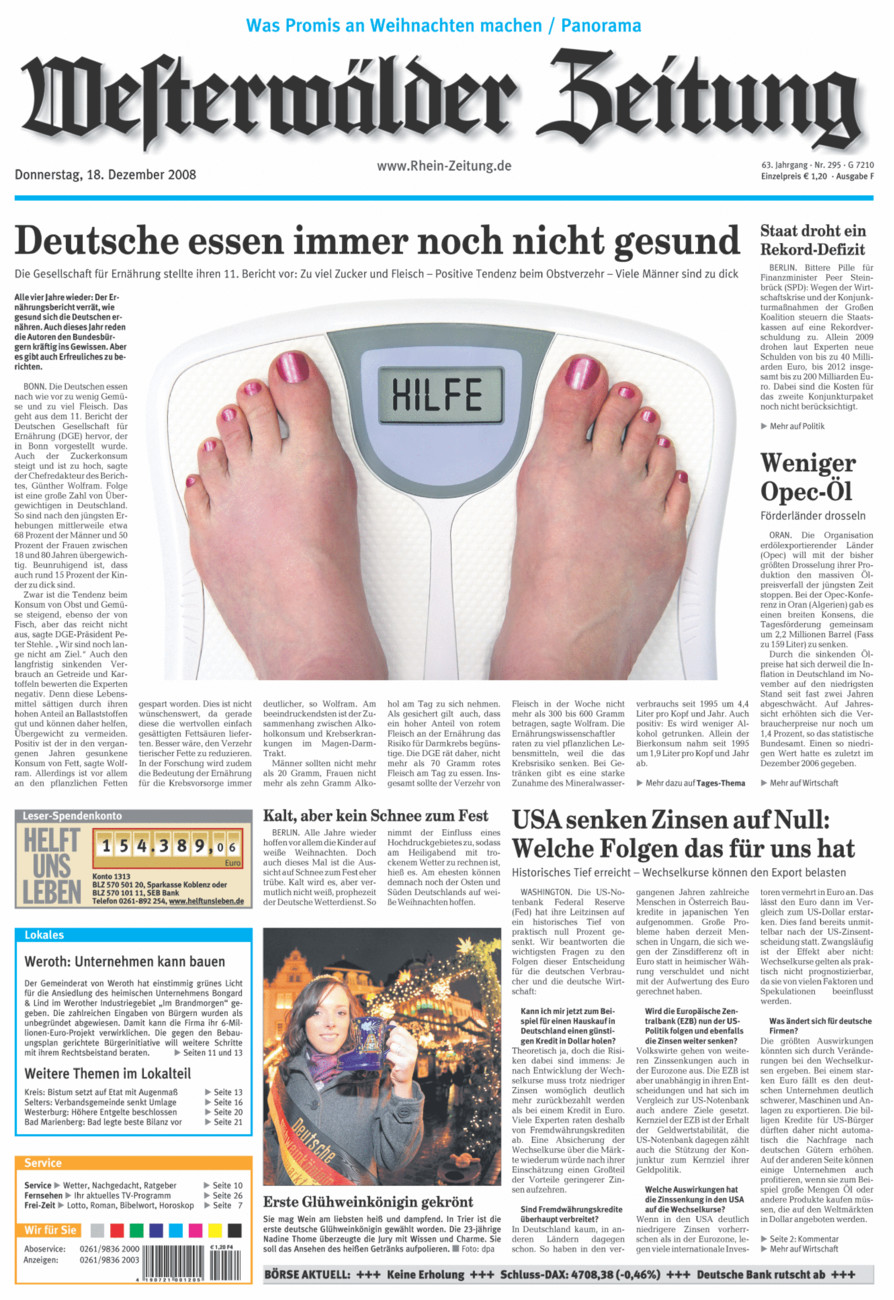 Westerwälder Zeitung vom Donnerstag, 18.12.2008