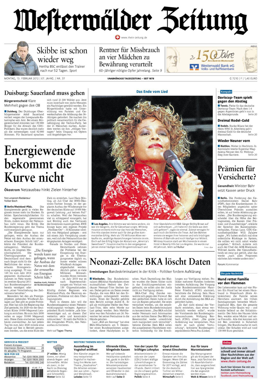 Westerwälder Zeitung vom Montag, 13.02.2012