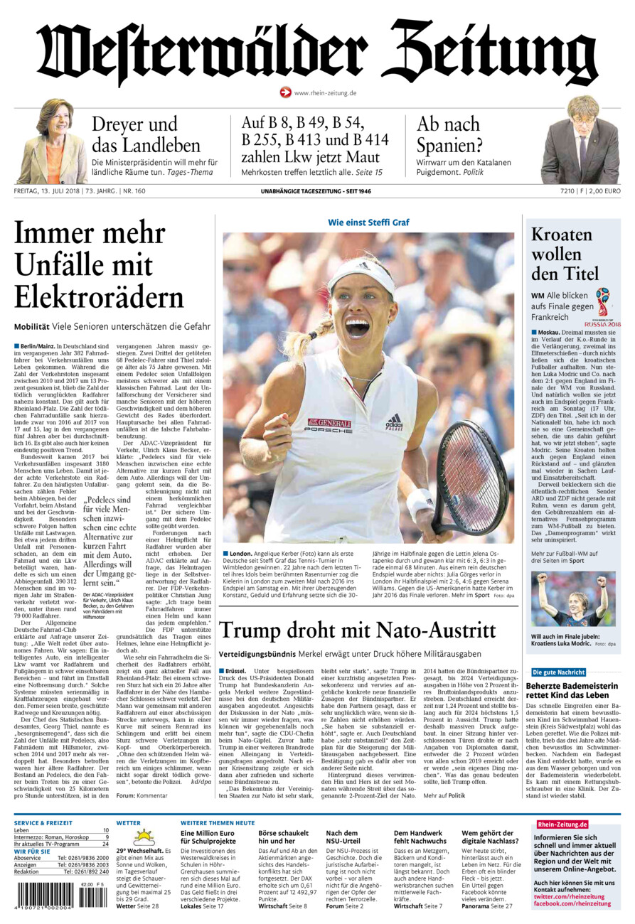 Westerwälder Zeitung vom Freitag, 13.07.2018