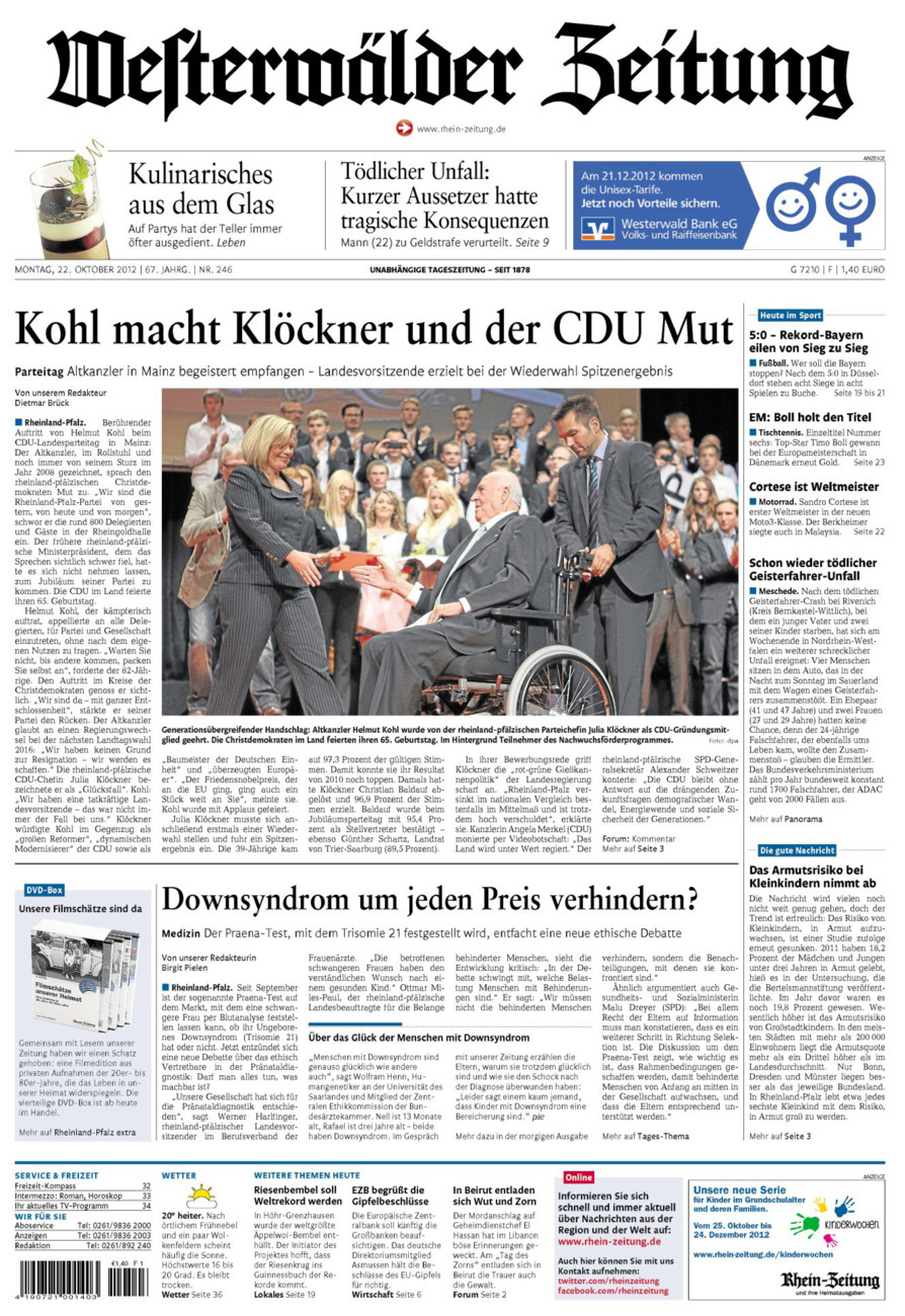 Westerwälder Zeitung vom Montag, 22.10.2012