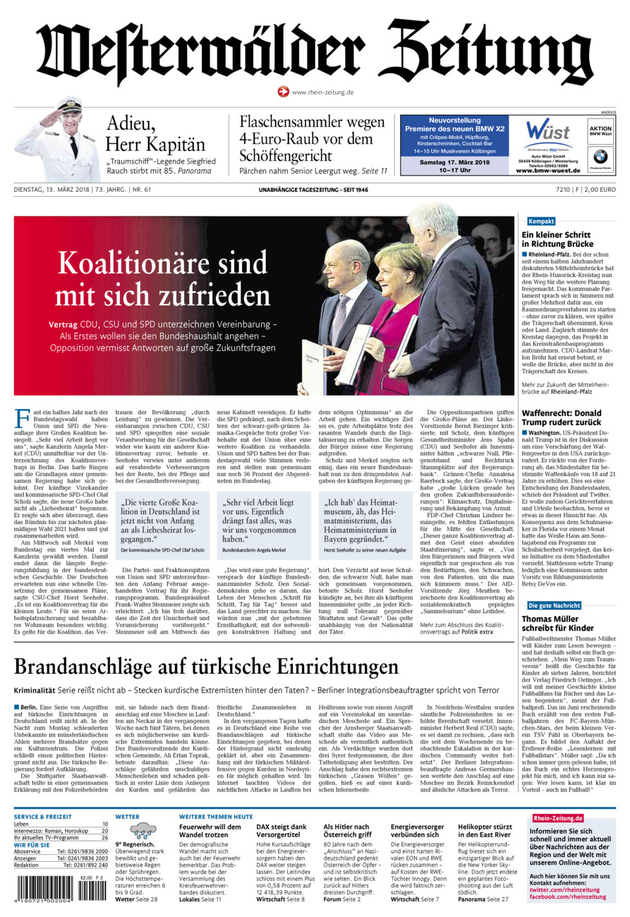 Westerwälder Zeitung vom Dienstag, 13.03.2018